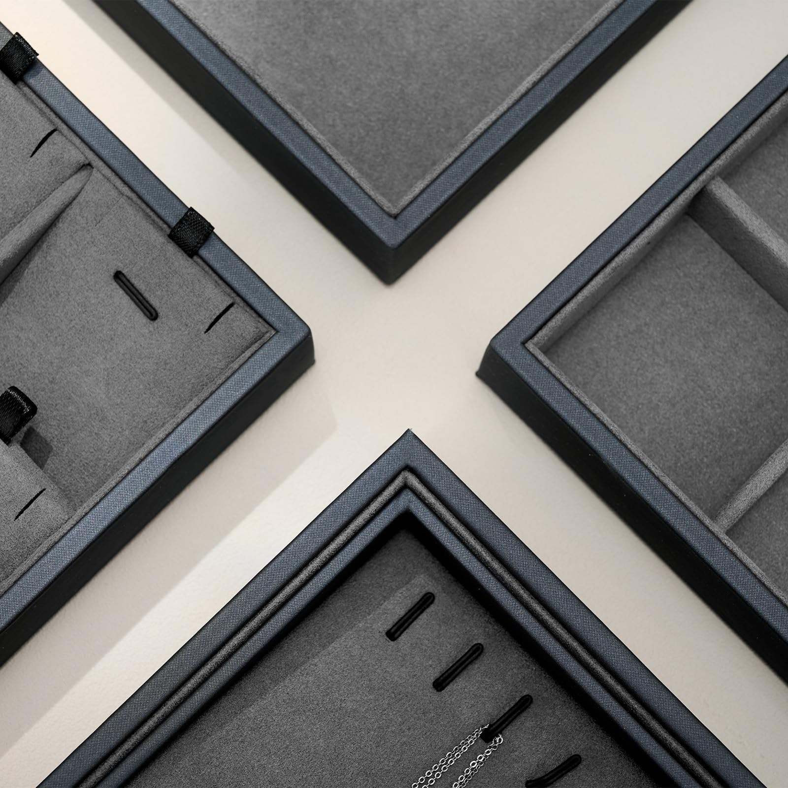 Oirlv Bleu-Gris Microfibre Plateau à Bijoux Pour Rangement Des Bijoux Plateau à Bijoux Organisateur