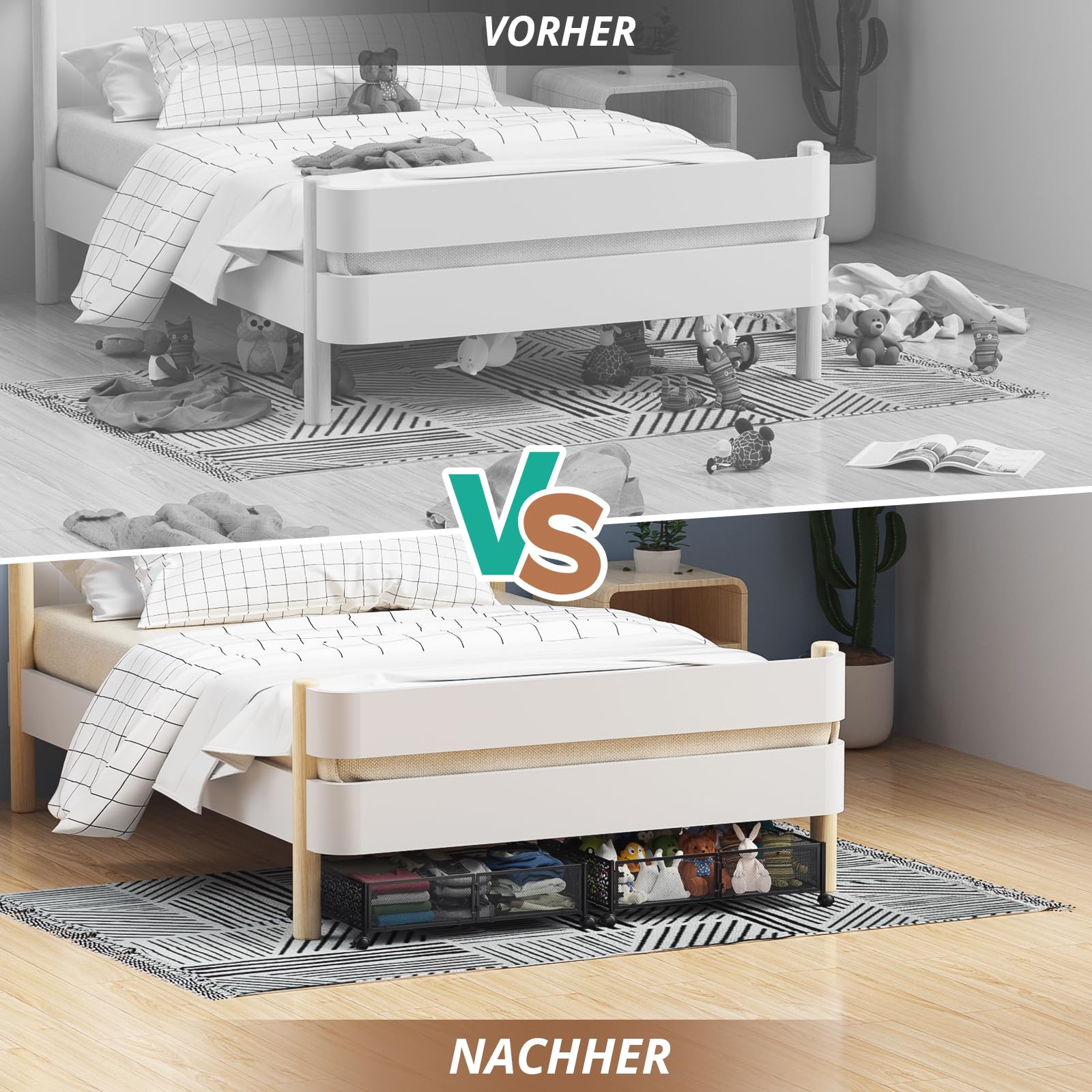 Unterbett-Aufbewahrungsbehälter mit Rollen, Unterbett-Organizer, Schublade, werkzeuglose Montage, Metall-Unterbett-Aufbewahrungsbehälter für Schlafzimmer, Kleidung, Schuhe, Decken, 2 Stück