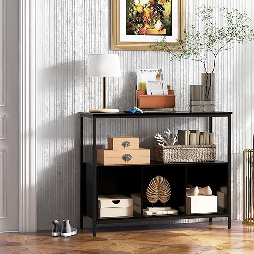 Miniatura 9 de IFANNY Armario buffet con almacenamiento, aparador con 1 estante abierto y 3 cubículos, buffets y aparadores de madera, moderna mesa de café para