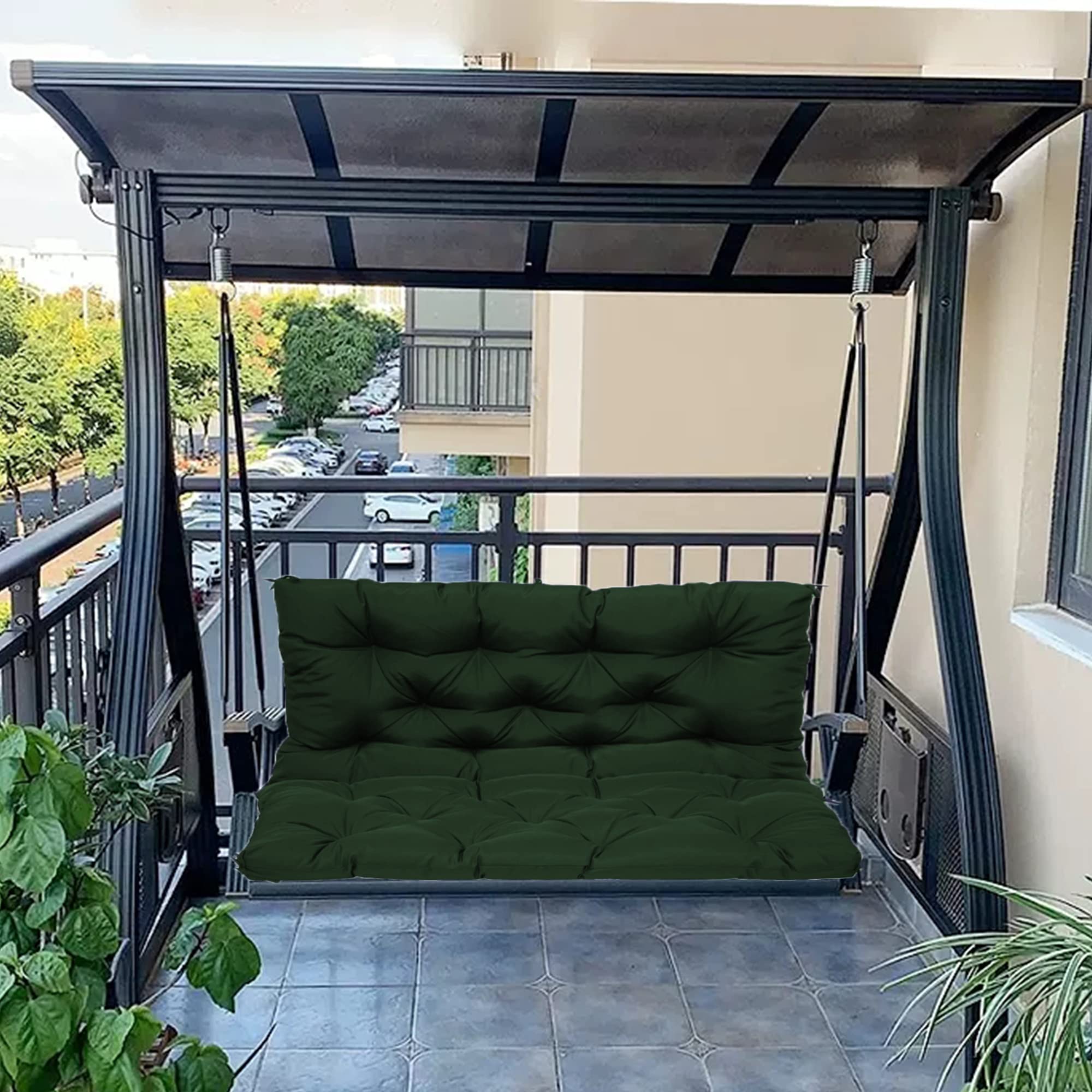 Sangles de banc imperméables pour balancelle d'extérieur 2/3 places - Épaisses et dossier de rechange lavables pour terrasse et jardin - Vert foncé - 150 x 100 x 10 cm