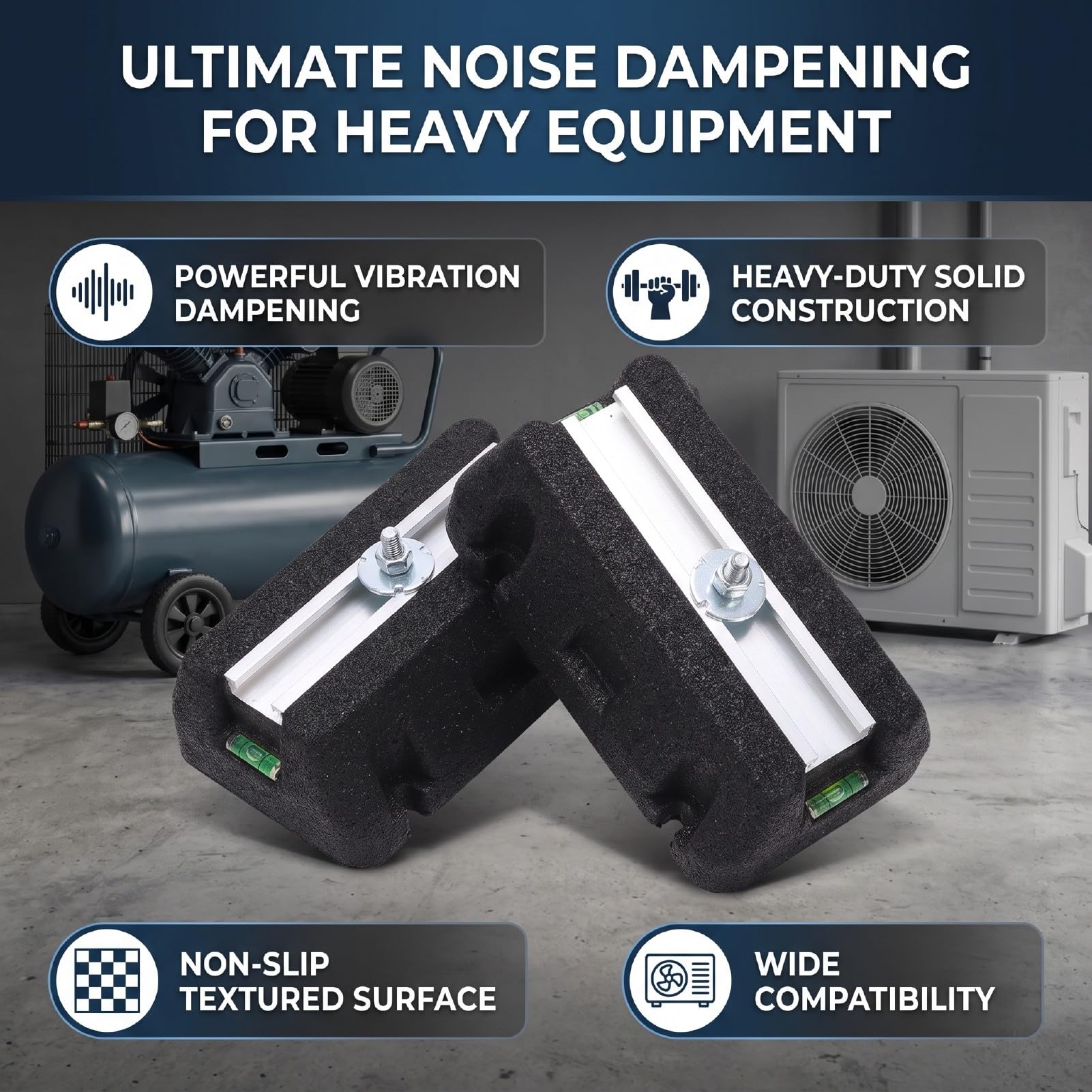 Cryfokt Paquete de 2 Almohadillas Antivibración Resistentes, 9,8x6,3x3,5 Pulgadas, Goma | Almohadillas de compresor de aire, almohadilla antivibración para unidad exterior de CA, amortiguación de ruido, capacidad