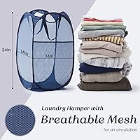 Vista 5 de TECHMILLY Cesta plegable de malla para la ropa sucia con asas resistentes y bolsillo lateral, cestas plegables portátiles para ropa para dormitorio
