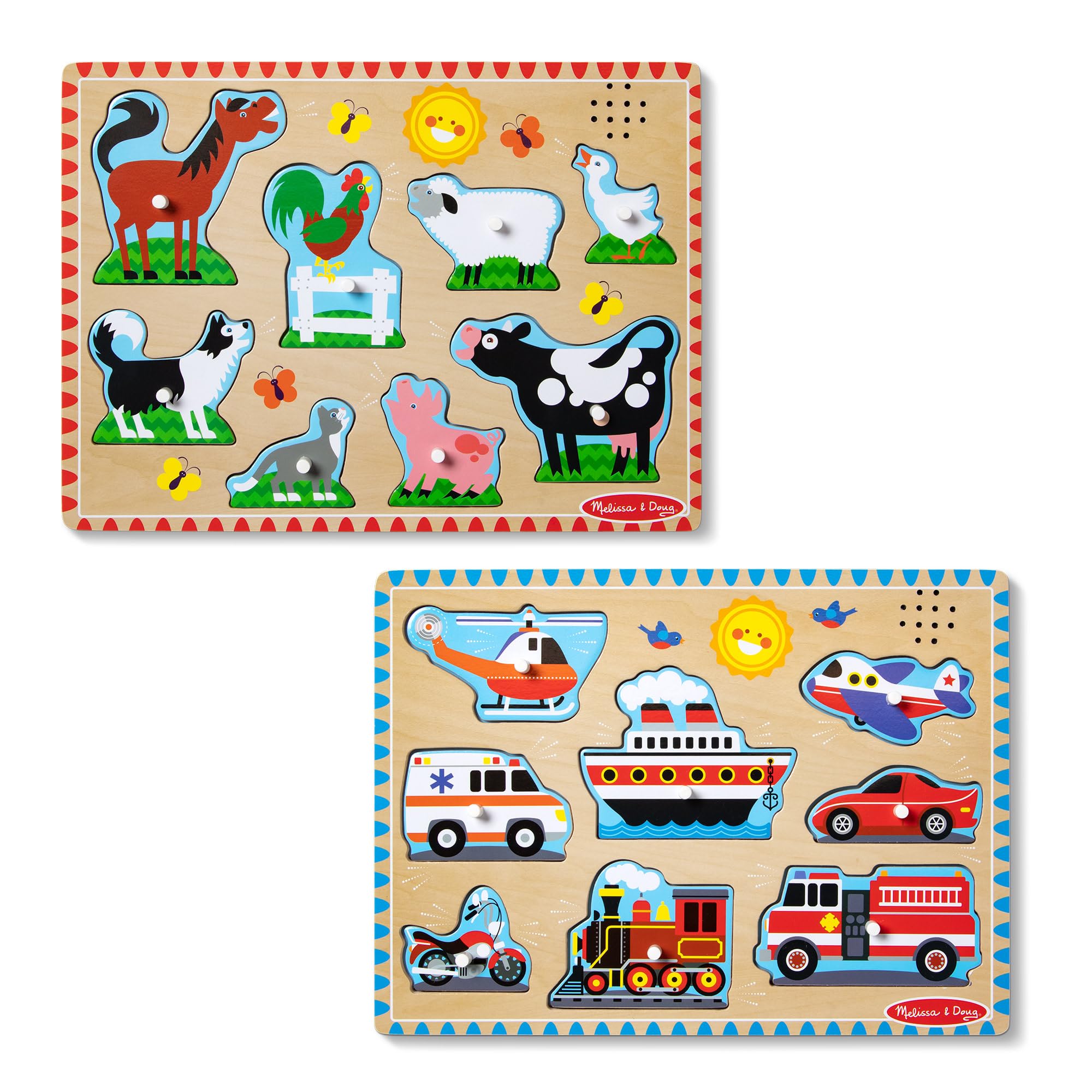 Melissa & Doug Sound Puzzle Bundle - Farm Animals and Vehicles