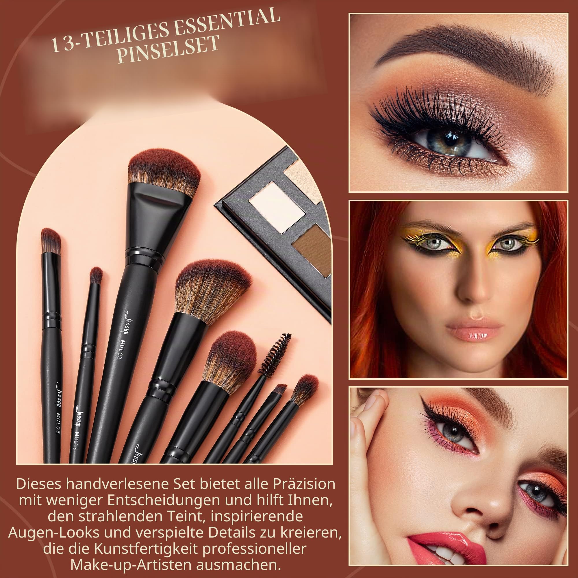 Jessup Professionelles Make-up-Pinsel-Set 13-teilig vegan Foundation Konturen Blush Schwarz T300