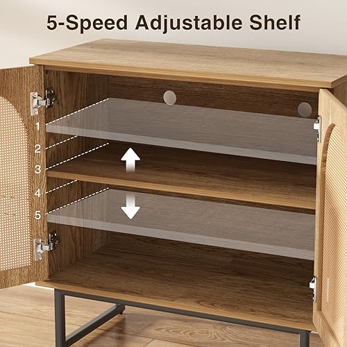 Miniatura 4 de Aparador buffet con puertas de ratán, armario de almacenamiento bohemio con patas de metal, muebles de madera para comedorsala de estar, pasillo,