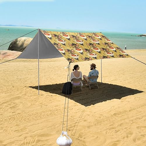 Miniatura 7 de Funny Animal Faces Foldable Beach Tent UPF50+ Protection Lightweight Large Sun Shelter with Sandbags & Sand Shovel for Backyard and Camping