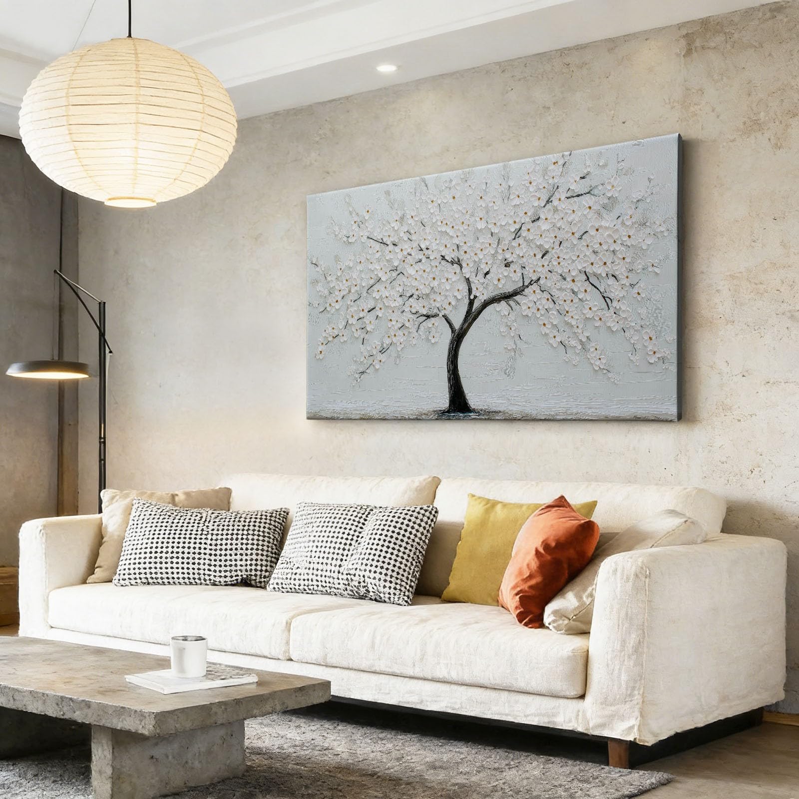 Stampa artistica da parete su tela con piante floreali, alberi minimalisti, eleganti stampe su tela per soggiorno, camera da letto, ufficio, immagini bianche impermeabili da parete per bagno, 99 x