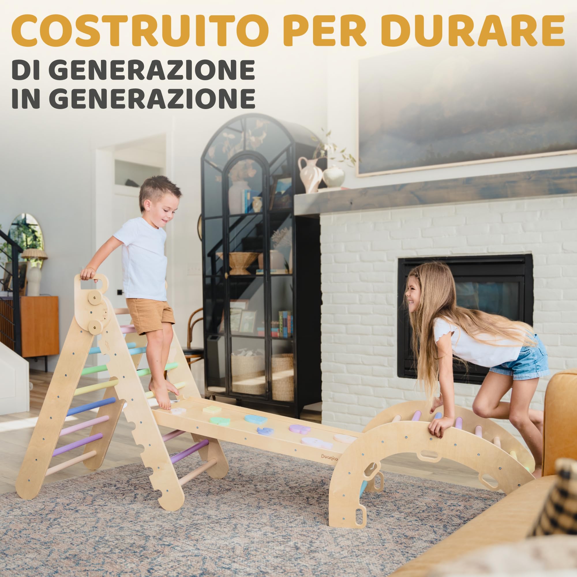 9in1 Montessori triangolo grande da 1 a 7+ anni – 5 angoli regolabili – set di palestra in legno con arco Montessori e rampa per l'arrampicata per bambini da esterno ed interno