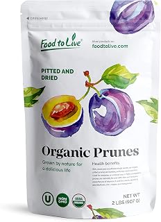 Food to Live Organic Pitted Prunes, 2 Pounds Dried California Plums, Non-GMO, Kosher, Unsulfured, Unsweetened, Bulk