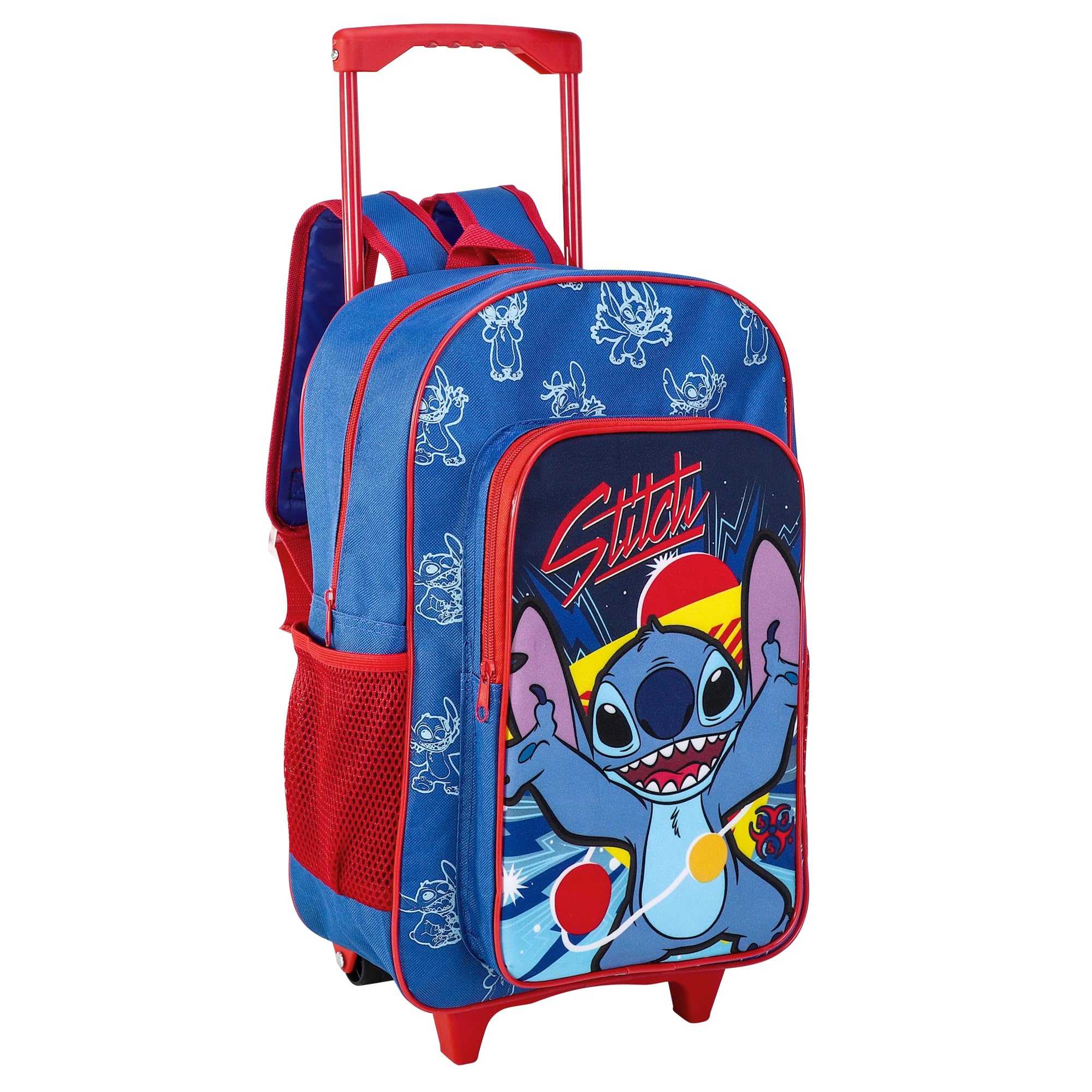 TDL Stitch Sac à dos à roulettes pour enfant avec poignée réglable, 2 compartiments, bleu, 41cm X 28cm X 13cm, Sac à dos trolley
