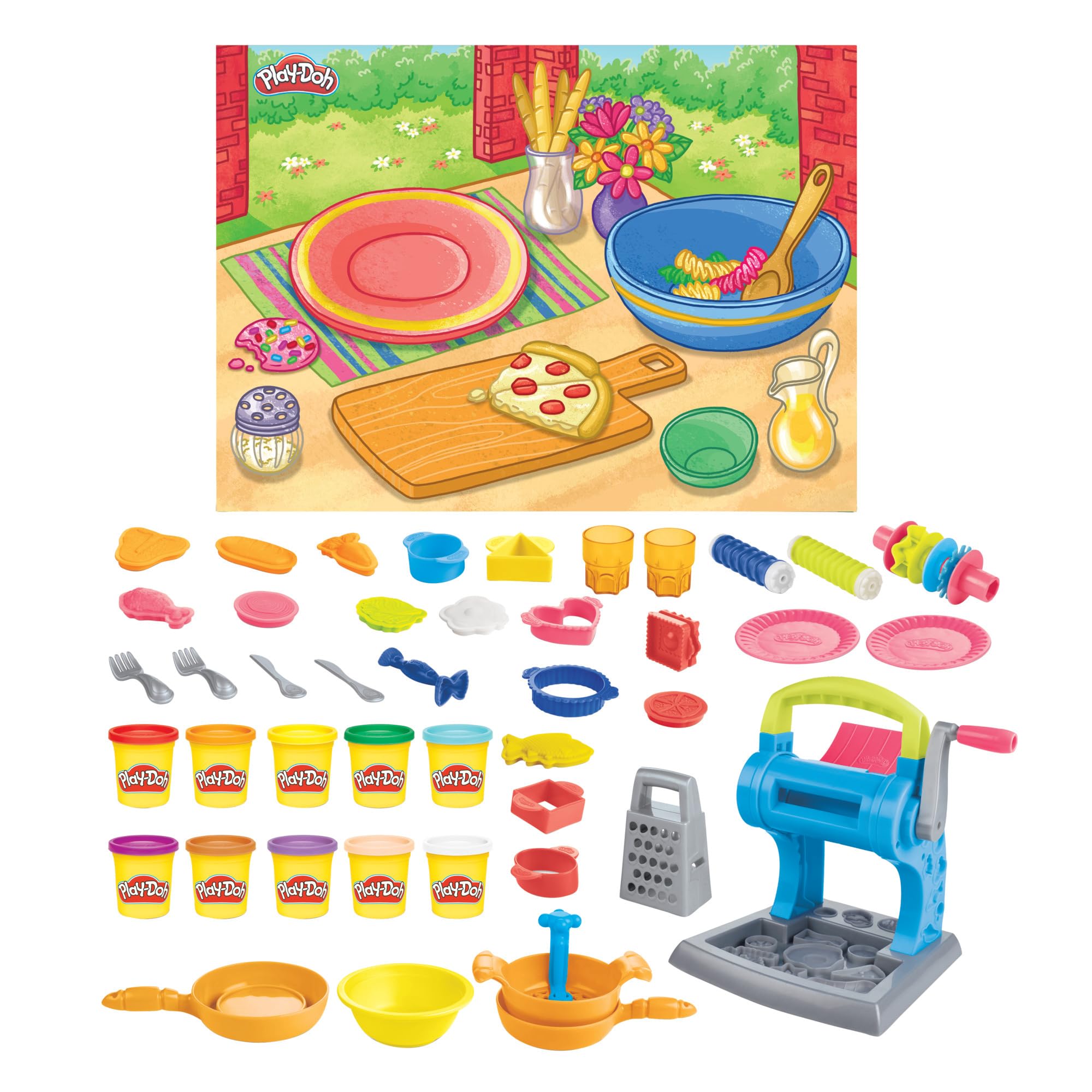 Play-Doh Pasta Dinner Spielset, Küchenspielset mit 35+ Spielküchenzubehör, Küchenspielzeug für 3 Jahre alte Mädchen und Jungen und älter