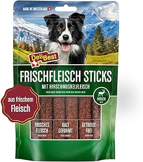 DeliBest Premium Hirschfleisch Sticks I natürlicher Hunde Snack leicht verdaulich I kalt geformt - sehr schmackhafte Hunde Leckerlies aus frischem Fleisch I 6 Stück product image