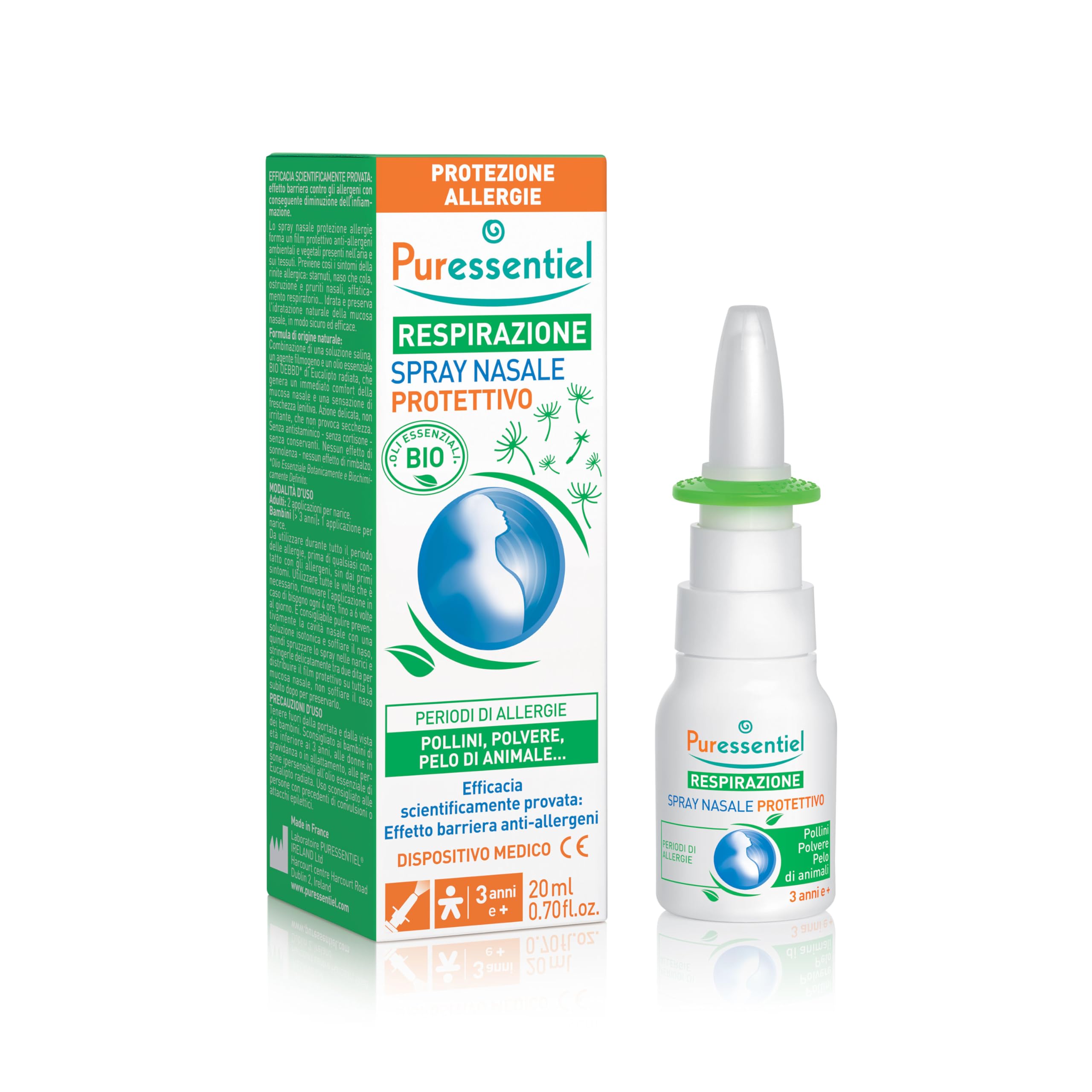 Puressentiel Respiratory Protective Nasal Spray 20ml - Allergy Protection - Helps Prevent Allergic Rhinitis - Seawater & Eucalyptus 100% Natural Origin - Protects Against Pollen, Dust & Pet Hair