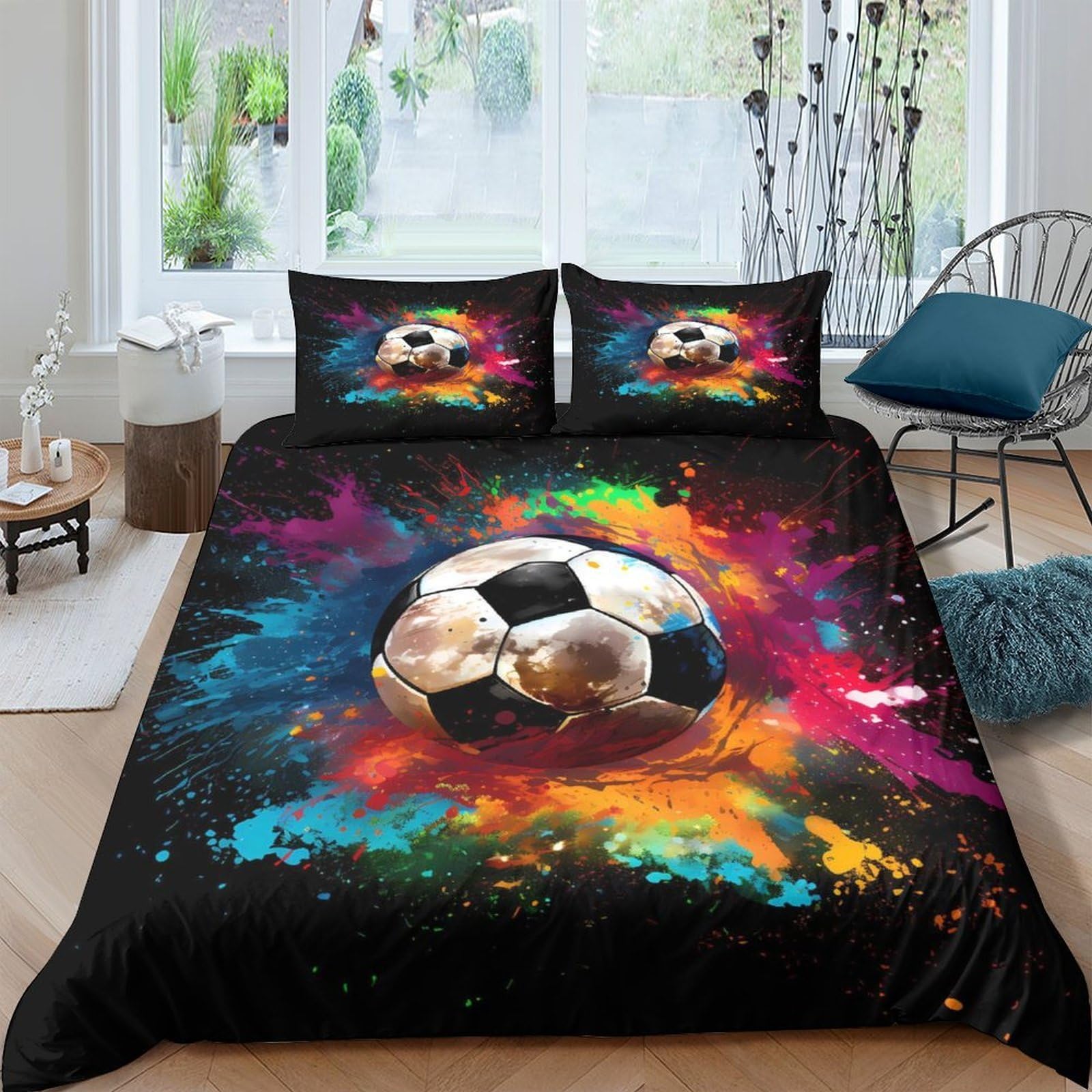 Ctjqhvkz Style-7 3D Printed Splash Ink Soccer Fitted Sheet Microfiber Soft Breathable Graffiti Ball Mattress Cover Bedroom Decor Single（135X200cm）