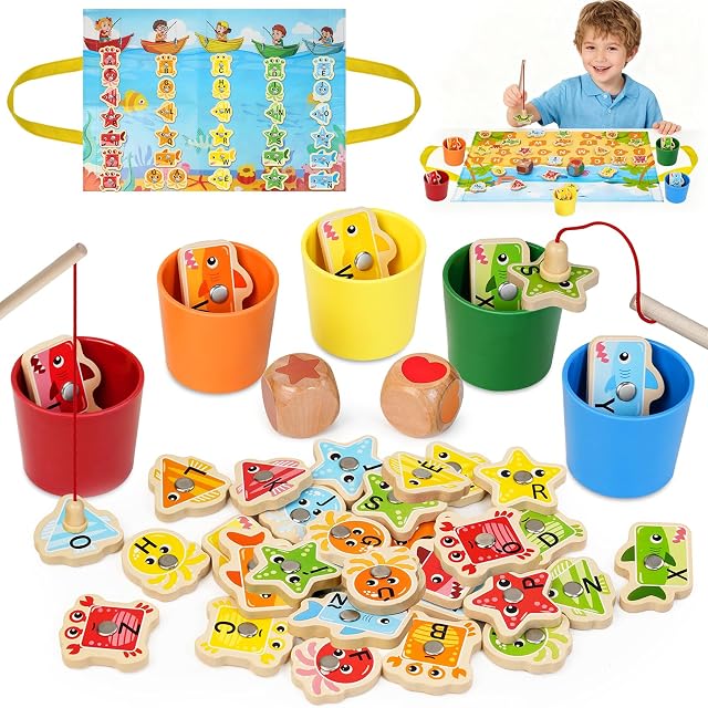 Lubolee Juguetes Niños 2 3 4 Años, Juguetes Montessori 2-4 Años de Madera para Pescar en Español - Juegos Educativos Niños 2-4 Años, Regalos Cumpleaños Niños 2-5 Años