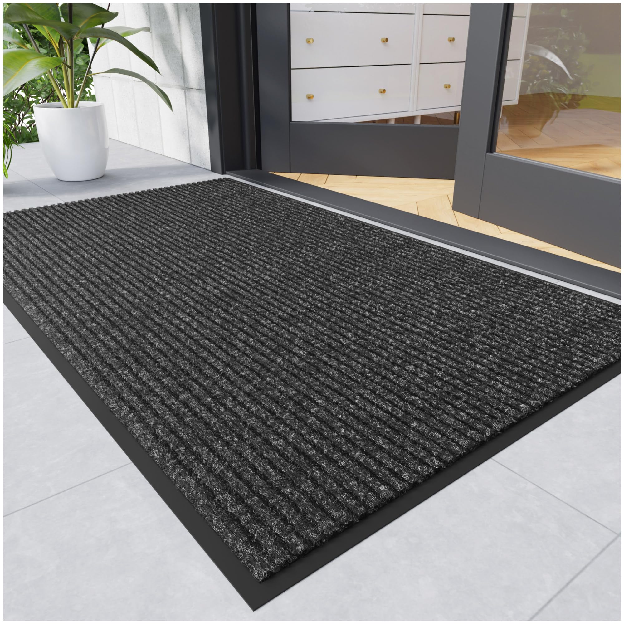 Heavy Duty Front Door Mats, Indoor Outdoor Door Mat, Non Slip Rubber Door Mat for Entryway, Low Profile Commercial Door Mats, 72" x 24" Gray