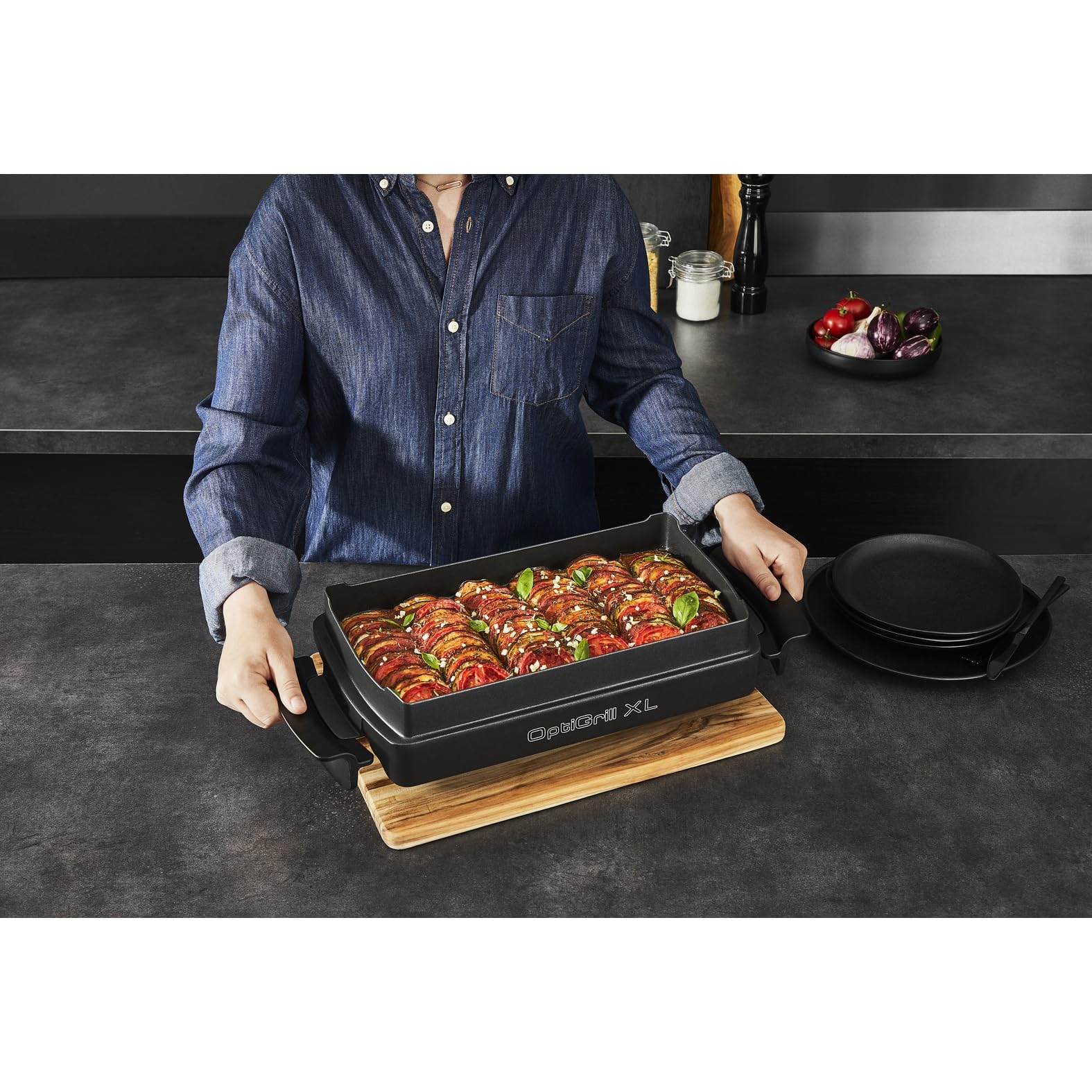 Tefal OptiGrill+ XL | Kontaktgrill mit automatischer Temperatur-Anpassung | 9 automatische Programme | XL-Grillfläche | inklusive Backschale | GC724D12