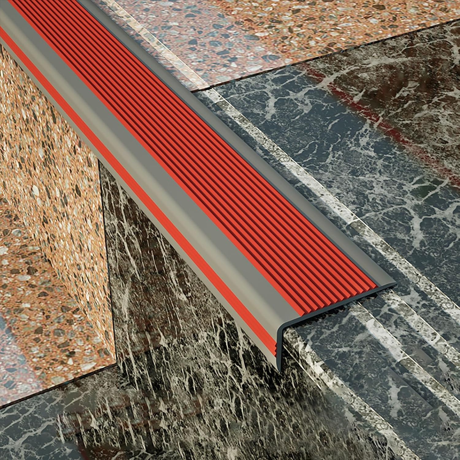Protector de borde de escalera antideslizante de goma PVC rojo 5m