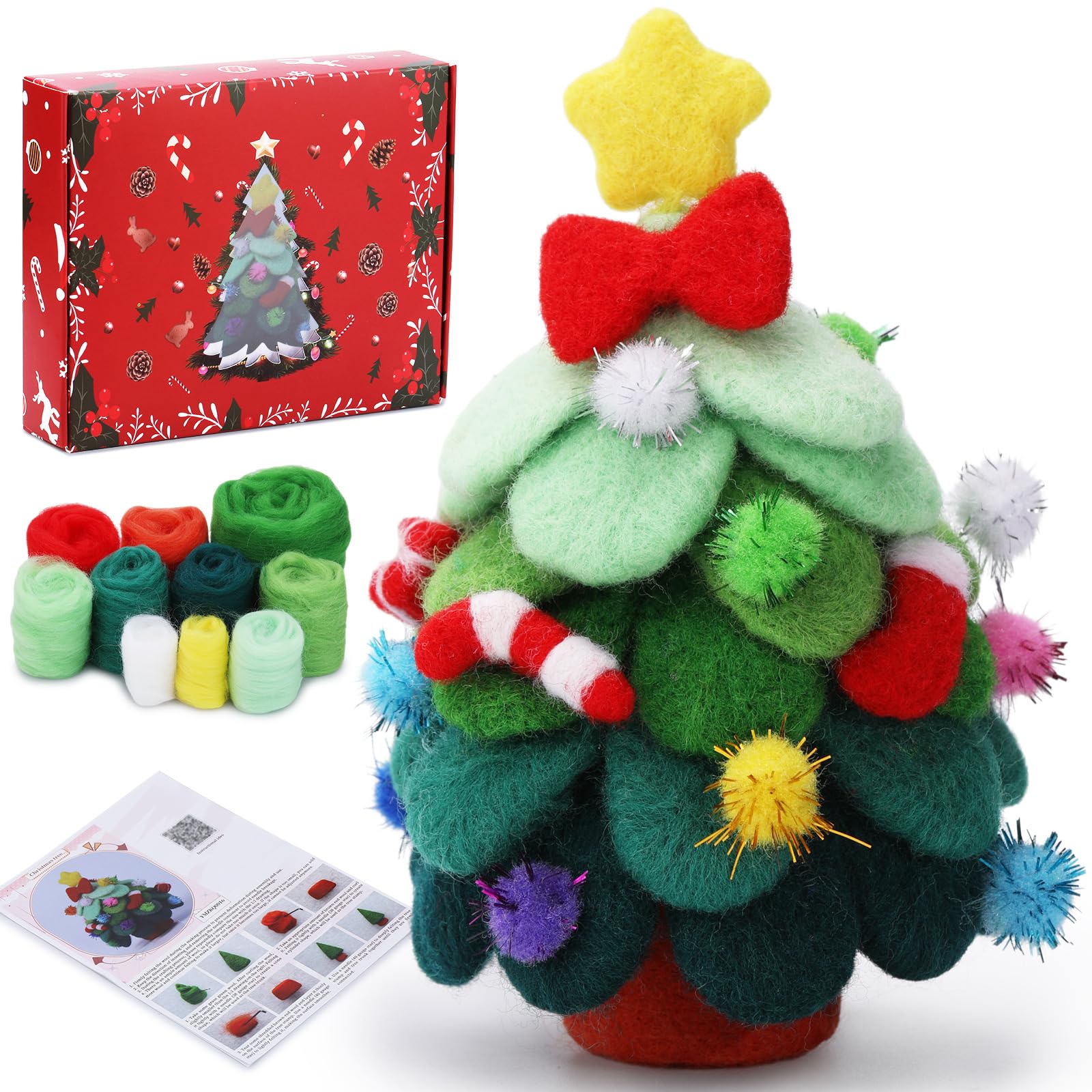 YWLUUOO Needle Felting Package Christmas Dolls Toy Craft Non Finished Wool Felt Starter Kits with Tools Needle Felting Supplies