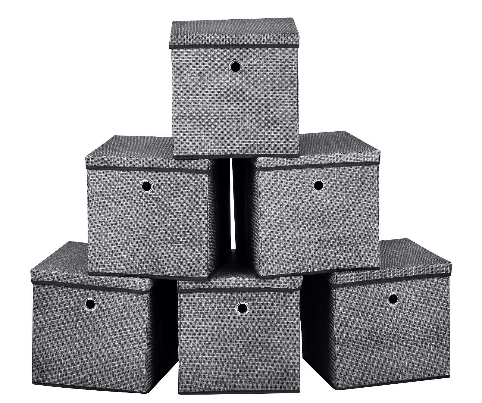 A406 Fabric Storage Boxes with Lids, Set of 4, Collapsible Cubes for Home Organisation, Foldable Cube box Available in Grey, Black, Beige, Blue (Black, 25x25x25cm)