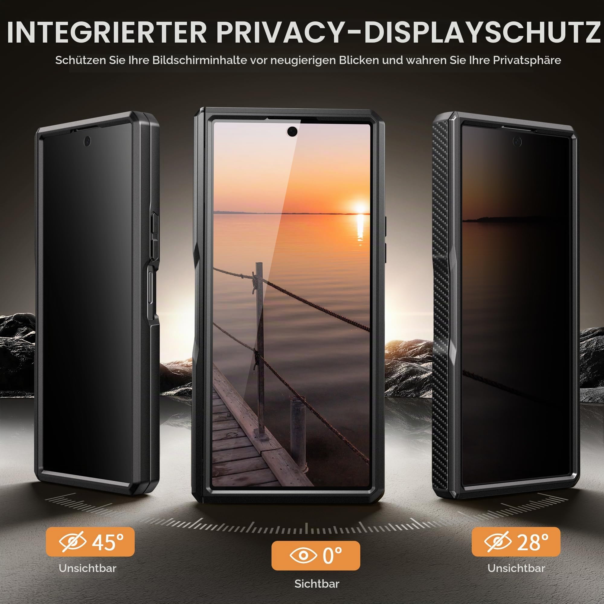 Tongate für Galaxy Z Fold 7 Hülle mit Privatsphäre Bildschirmschutz, [kompatibel mit MagSafe][Anti-Spionage] Stoßfeste Handyhülle, Integrierter Ständer & Scharnierschutz für Samsung Z Fold 7, Schwarz | Kompatibel mit MagSafe, stoßfeste Handyhülle, integri