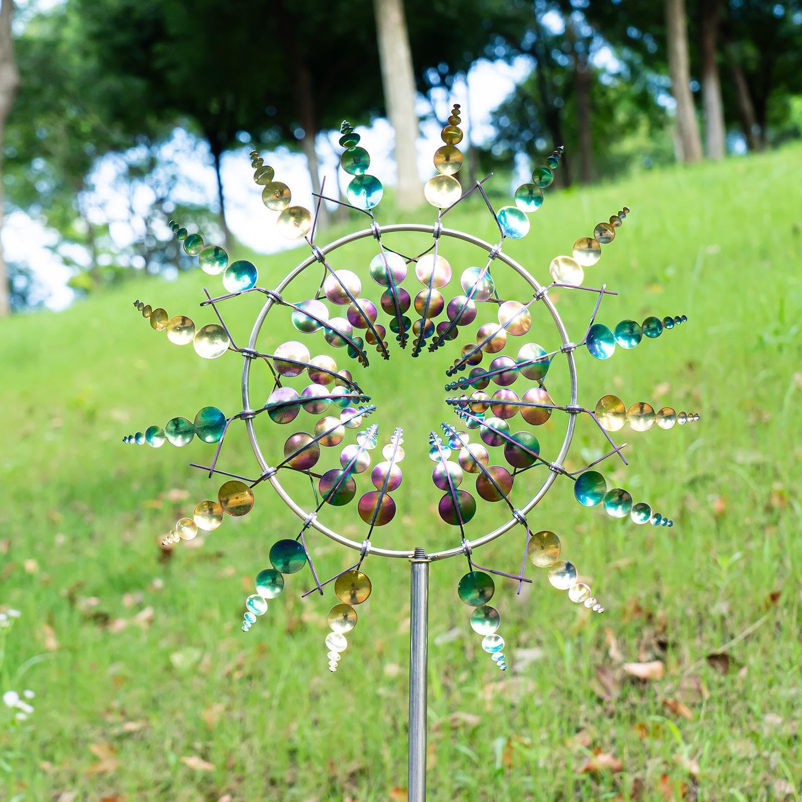 Molinillos de viento para exteriores, molino de viento de metal para arte de patio, molinillo de viento de girasol al aire libre, molinillos de viento de jardín, coloridos mágicos y únicos, molinillos