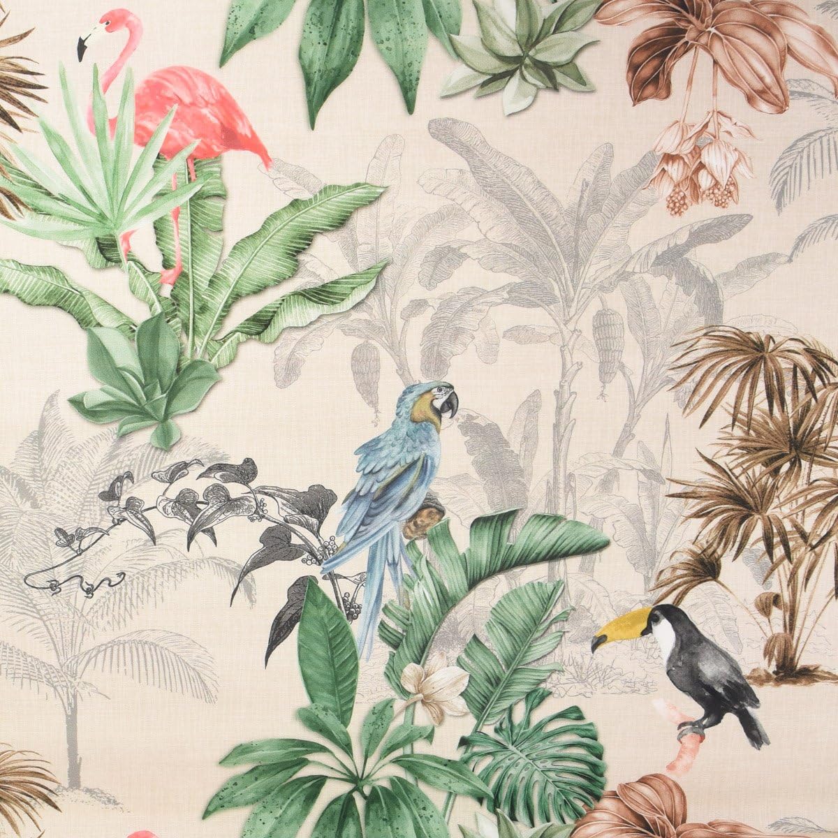 SCHÖNER LEBEN. Kissenhülle Outdoor Palmen Papagei Flamingo beige bunt, Größe:15x40cm (ØxB) Nackenrolle