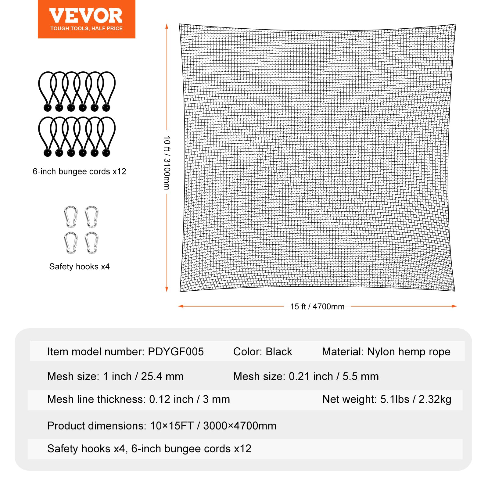 VEVOR Red de Práctica de Golf 3 x 4,5 m Nailon Barrera Deportiva