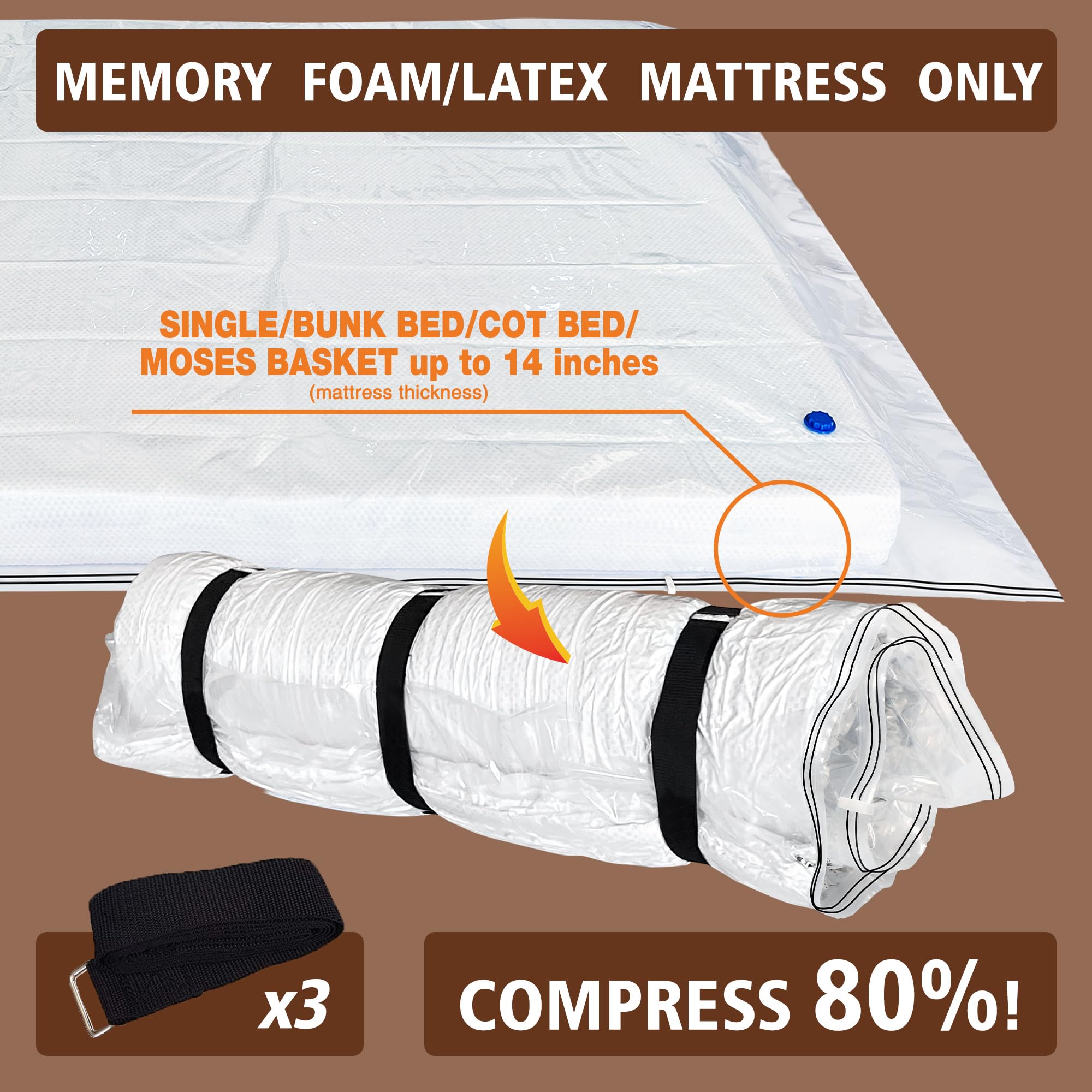 Mattress Vacuum Bag for Memory Foam Mattress Latex Mattress Vacuum Seal Bag with Straps, Moving - Image 2