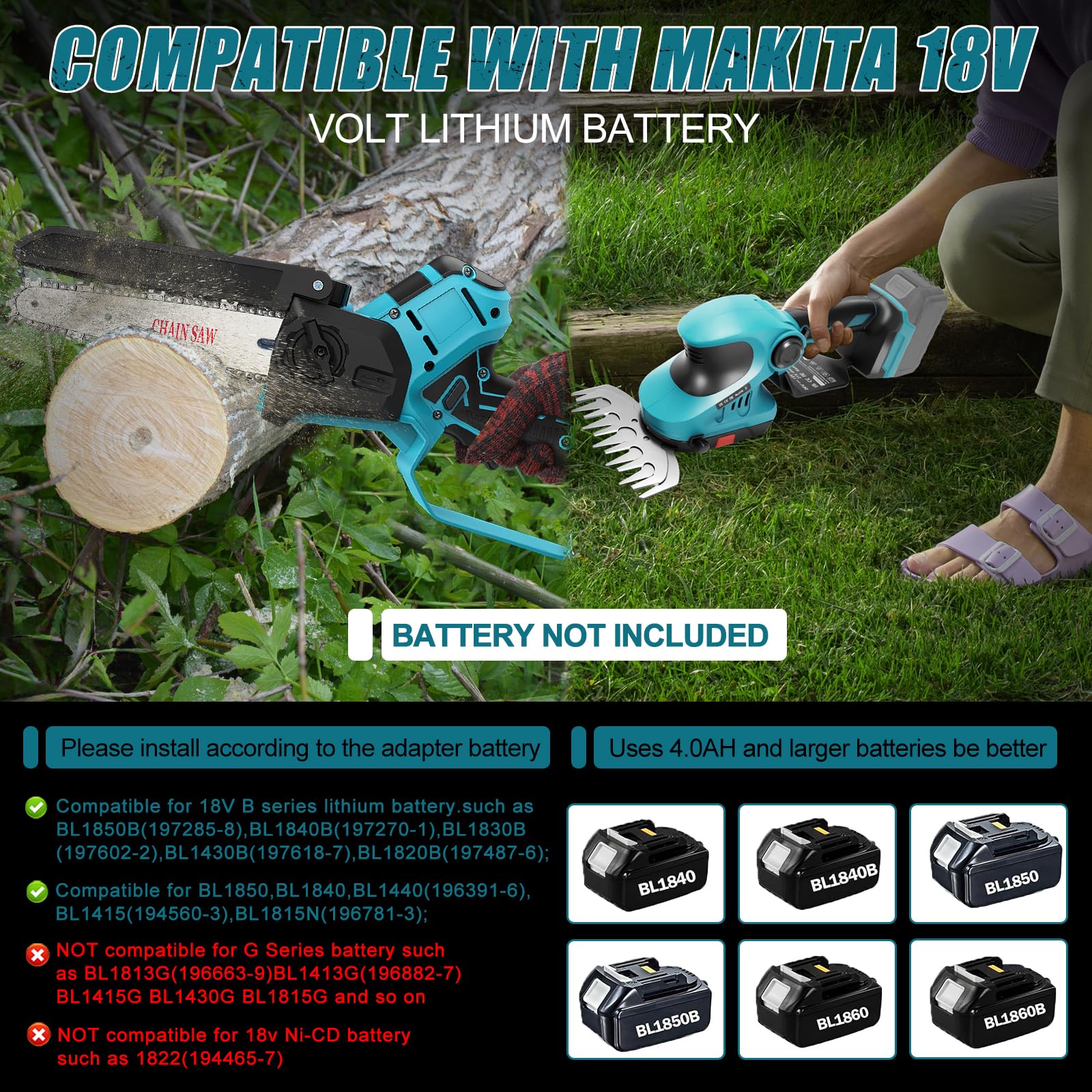 Akku Heckenschere & Kettensäge Kombi-Set für Makita 18V, Ohne Akku