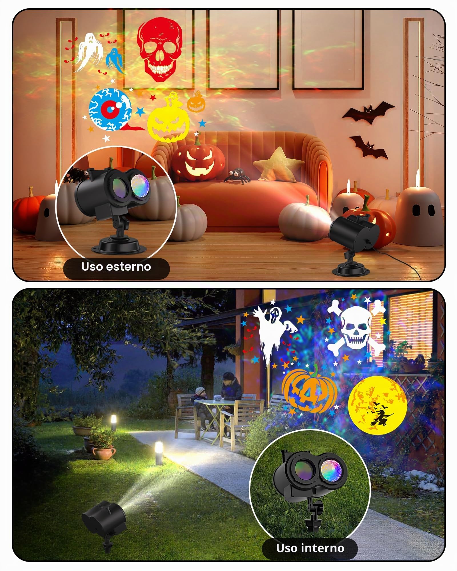 COOLWUFAN Proiettore Natalizio da Esterno 2 in 1 con Motivi in ​​Movimento e 30 Effetti HD (Onde e Motivi Dell'oceano 3D) Proiezione di Luce per Natale, Halloween, Decorazioni da Giardino