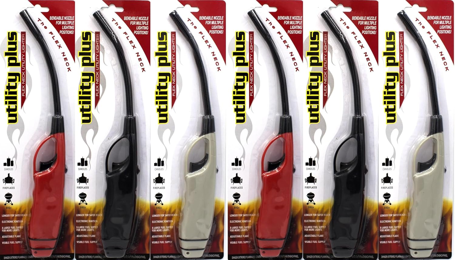 Best Brands USA Long Flex Neck BBQ Lighters, Multi-Purpose for Grill, Fireplace, Stove, Value Pack of 6