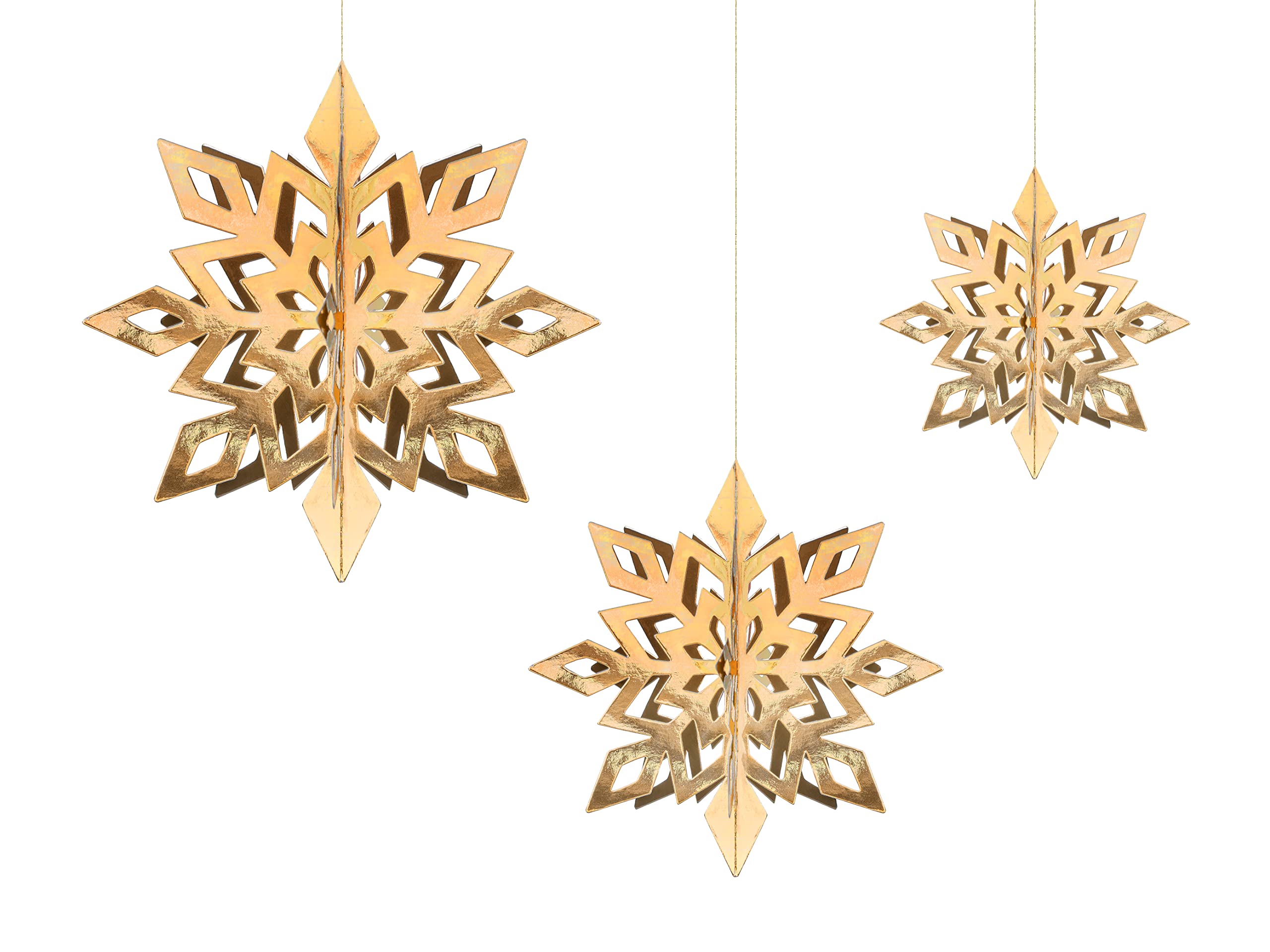 PartyDeco 6 Gold Christmas Hanging 3D Snowflakes, Festive Hanging Decorations, Gold Christmas Snowflakes, Snowflake Decoration