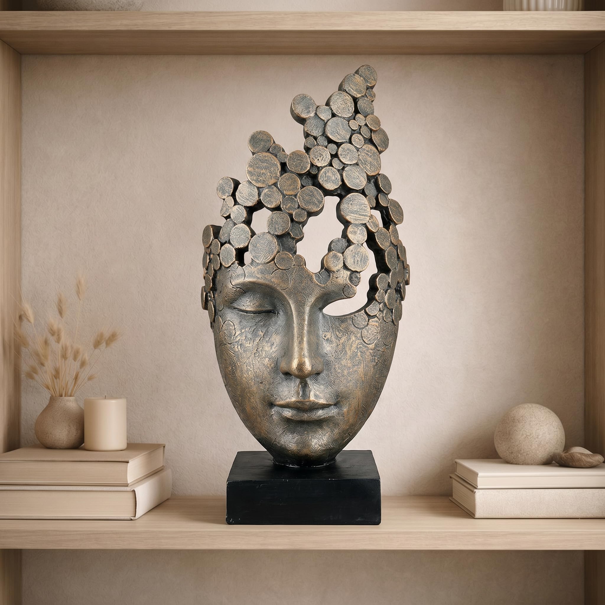 Casablanca Figurine décorative Sculpture Femmes Visage Masque - Figurine décorative Masque Facial en résine Couleur : Bronze - Décoration Cadeau Anniversaire Hauteur 31,5 cm