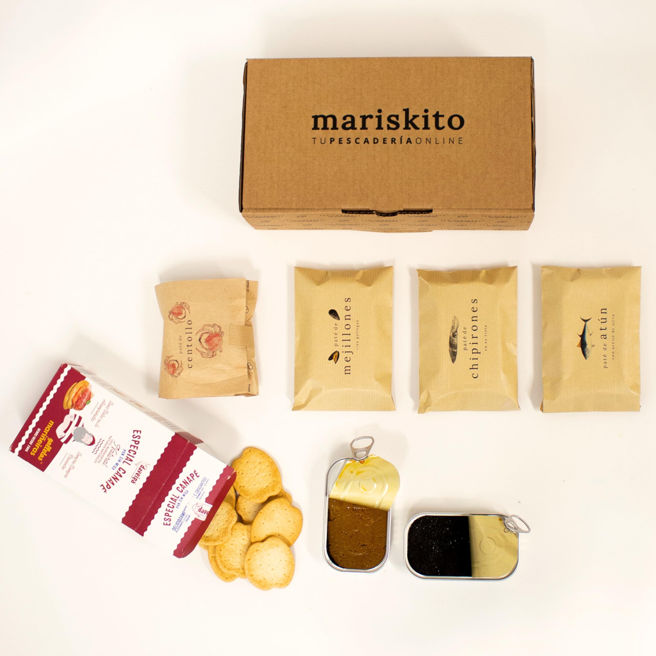 Pack La Mar de Aperitivos - 5 Patés Gourmet Latas de Conservas Gallegas Cesta Regalo Estuche Productos Delicatessen