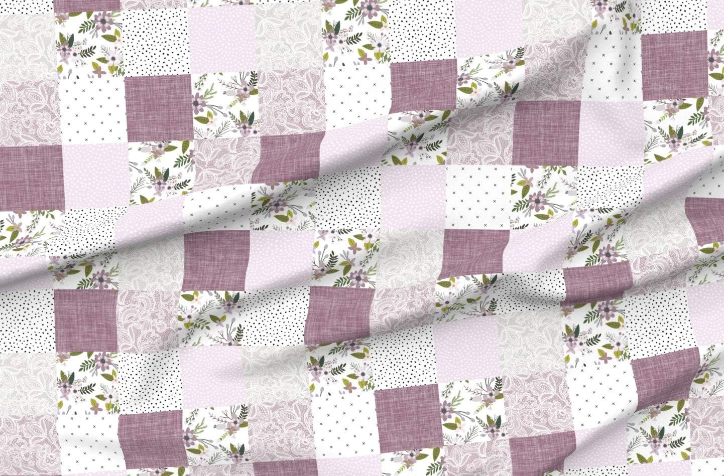 Spoonflower Fabric - Lavender Floral Purple Green White Quilt Topper Wholecloth Cheater Printed on Organic Cotton Sateen Fabric by The Yard - Sewing Quilting Apparel Home Decor
