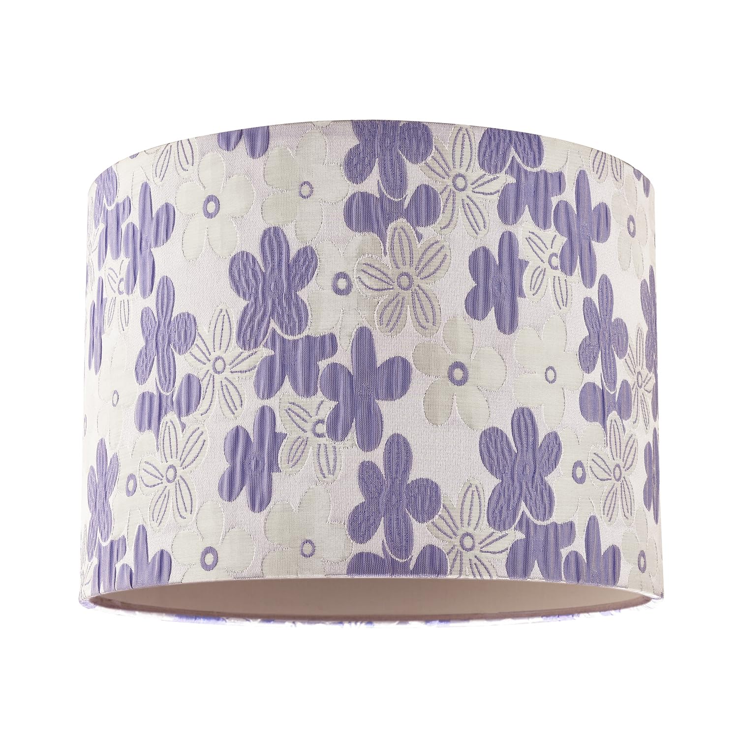 Chic Floral Round Drum Fabric Lamp Shade with Lilac and White Daisies | 18cm x 25cm | Luxurious White Cotton Inner Lining by Happy Homewares