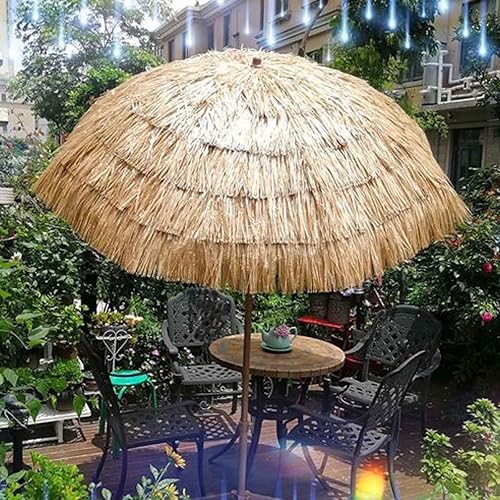 LDJ - Sombrilla redonda para jardín, sombrilla hawaiana con techo de paja