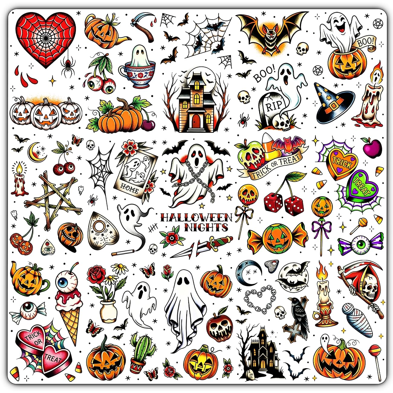 CHARLENT Halloween Temporary Tattoos for Adults & Kids, Old School Style