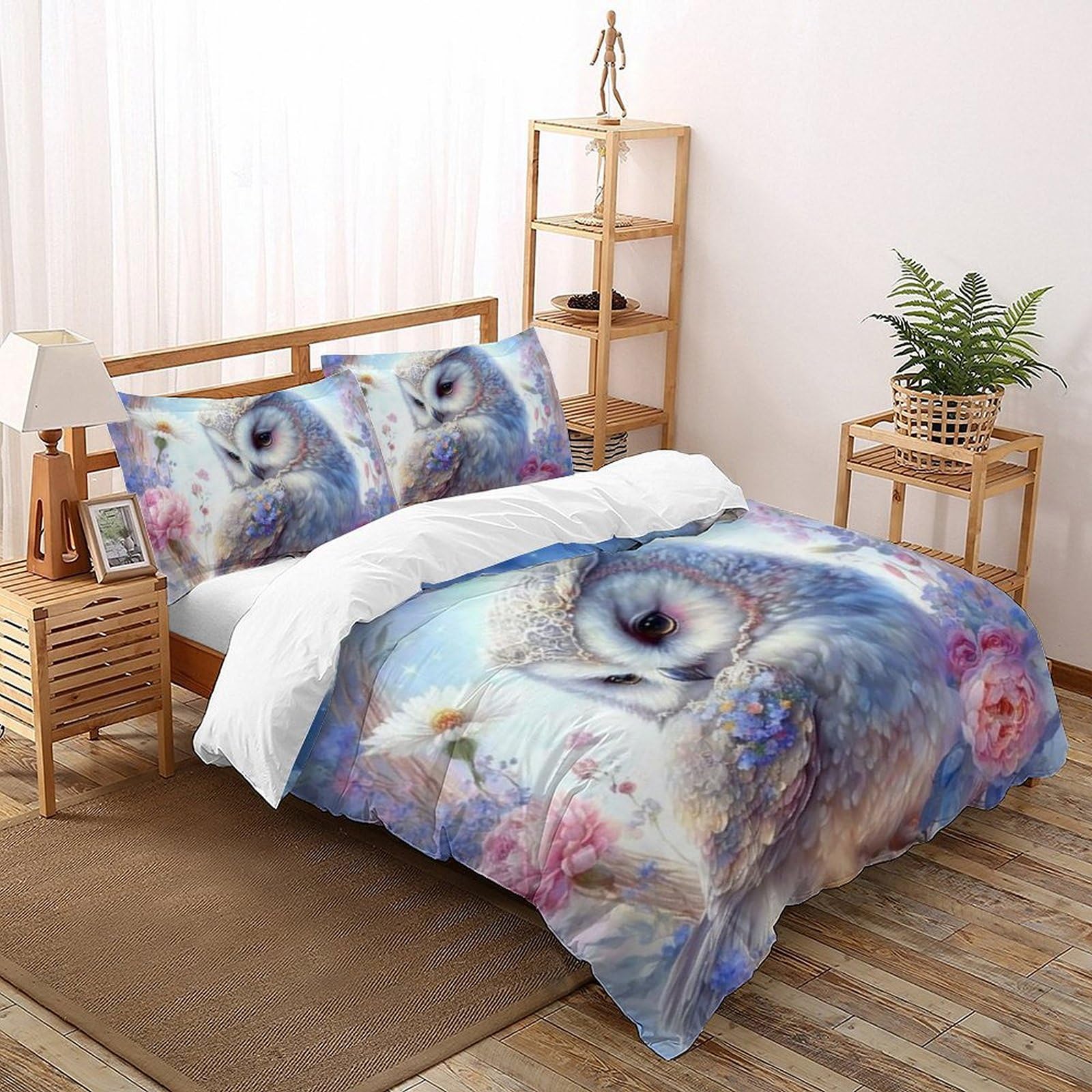 Parure de lit microfbre 200x200cm avec 2 taies d'oreiller zippées ciel étoilé La Chouette des rêves