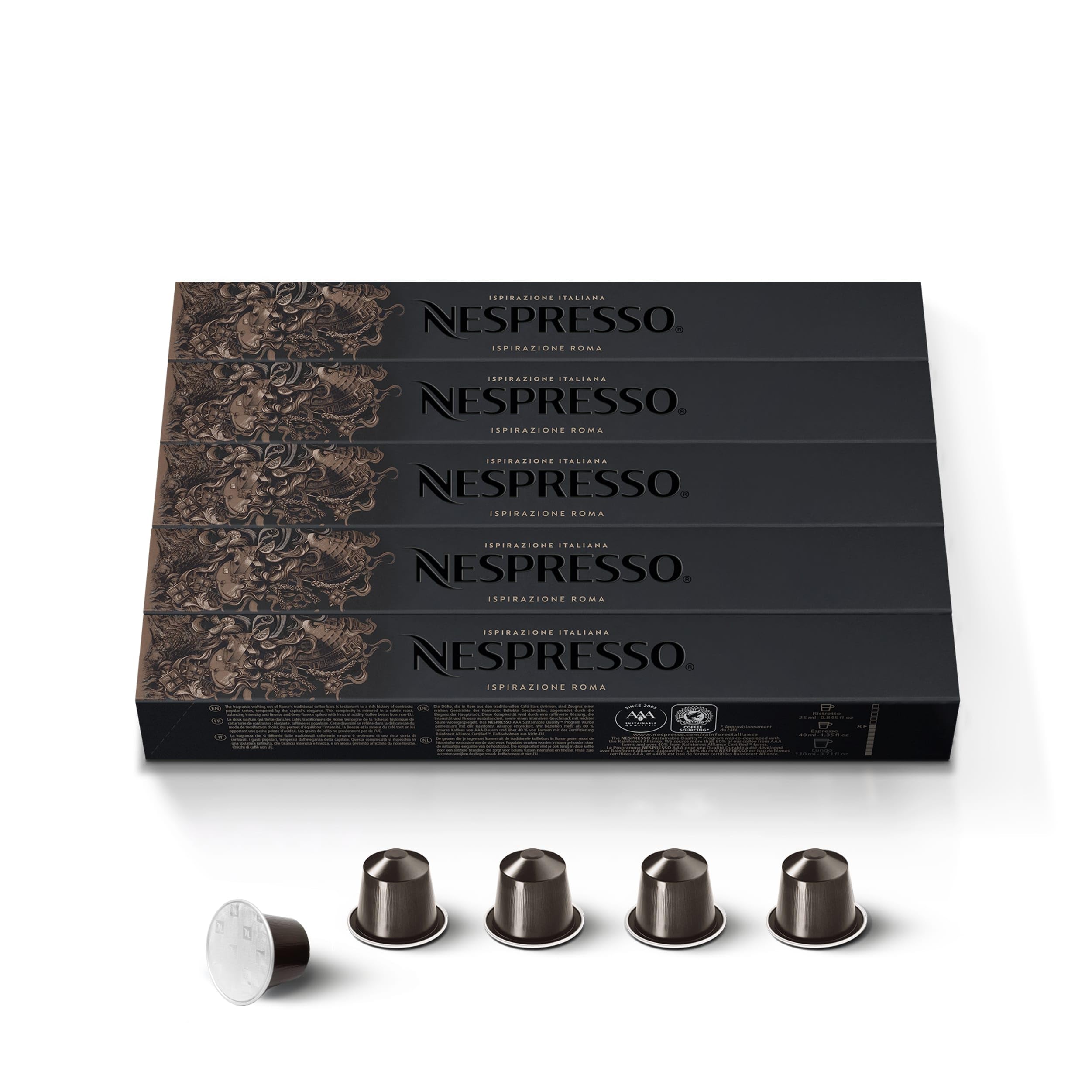 Nespresso Original Cápsulas de Café Roma, 100 Cápsulas para Máquina de Café, Cafetera, Tueste Ligero con Notas Amaderadas