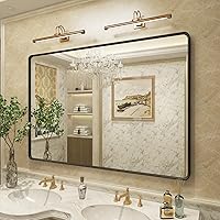 Vista 16 de OKPAL 16x24 Espejo de baño de bronce, espejo de marco de bronce rectangular redondeado, espejo de tocador de baño de bronce cepillado para montar