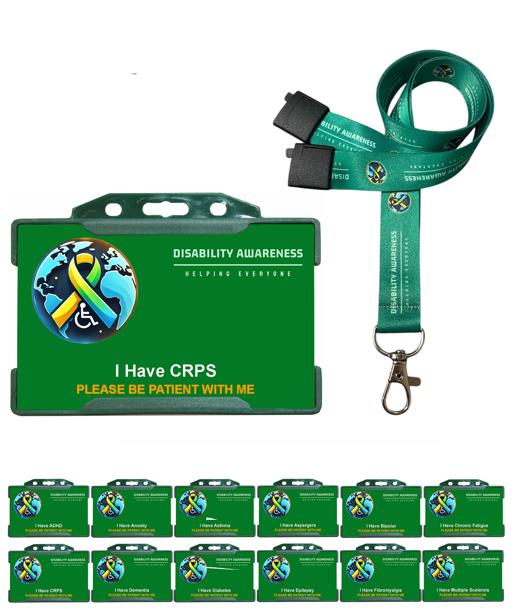 I Have CRPS Awareness Badge & Printed Hidden Disability Lanyard World Symbol Uniting the World with Hidden Disabilities Quantum Leap — image 1