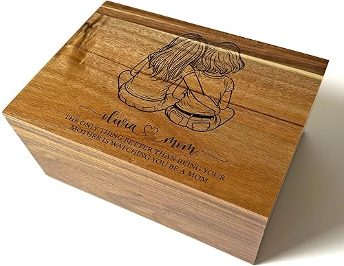 Miniatura 10 de Caja de madera grabada personalizada grande – Caja de recuerdo de madera de acacia con mensaje oculto personalizado, cajas de memoria de nogal para