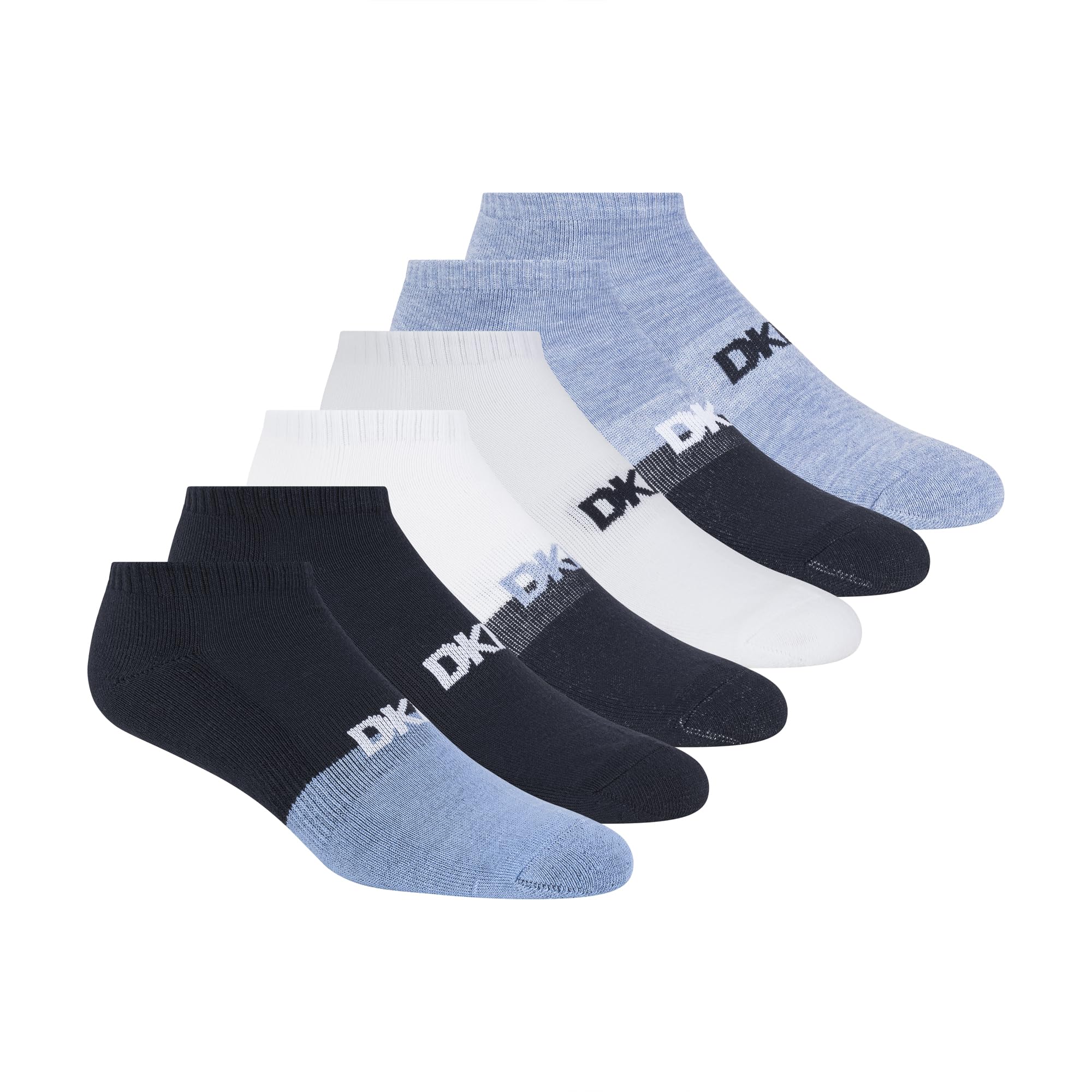 DKNY Men's 6 Pack Sport Cushion Low Cut Socks, Navy/White/Denim, 9-13 UK