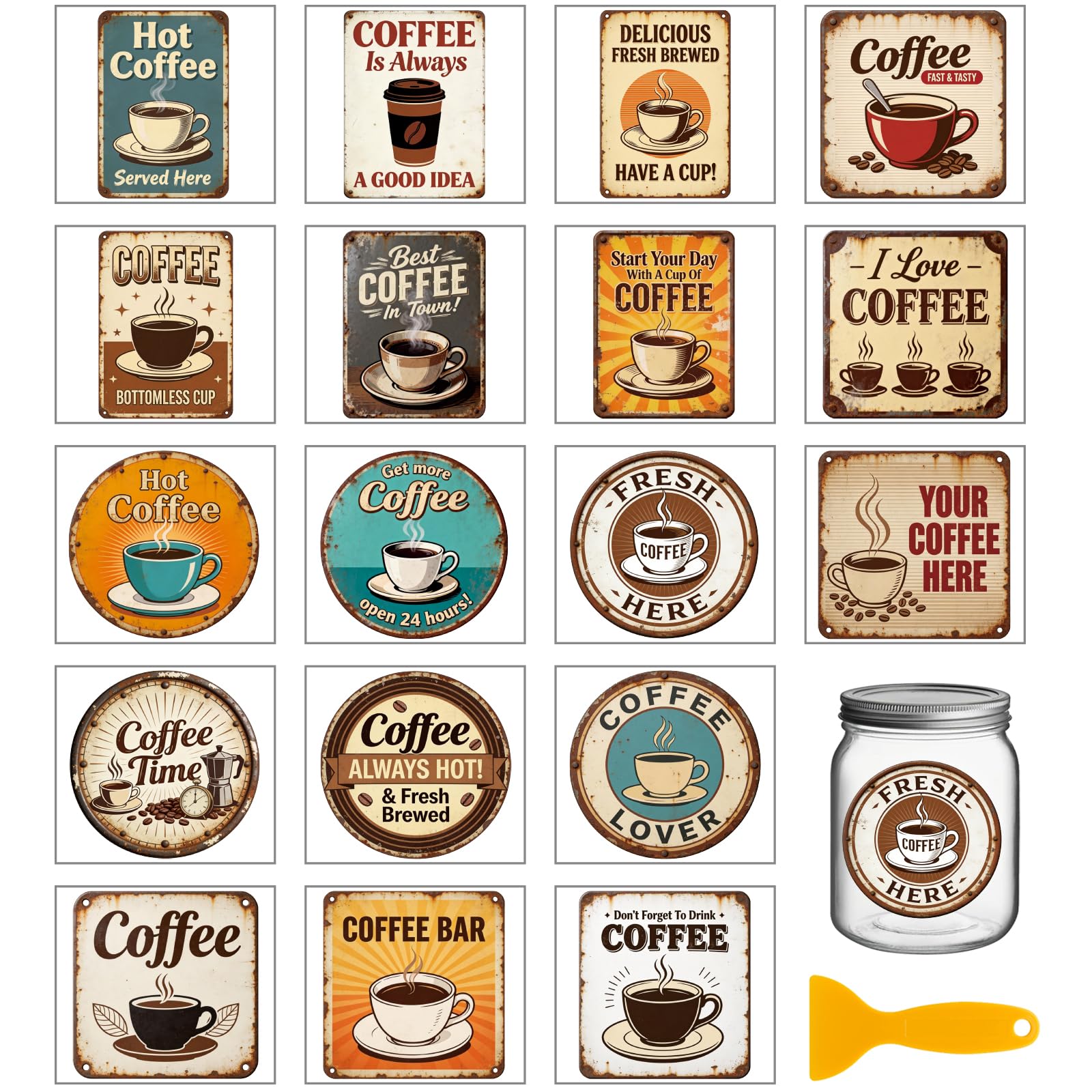 Pegatinas de transferencia café retro GLOBLELAND de alta definición para jarrón