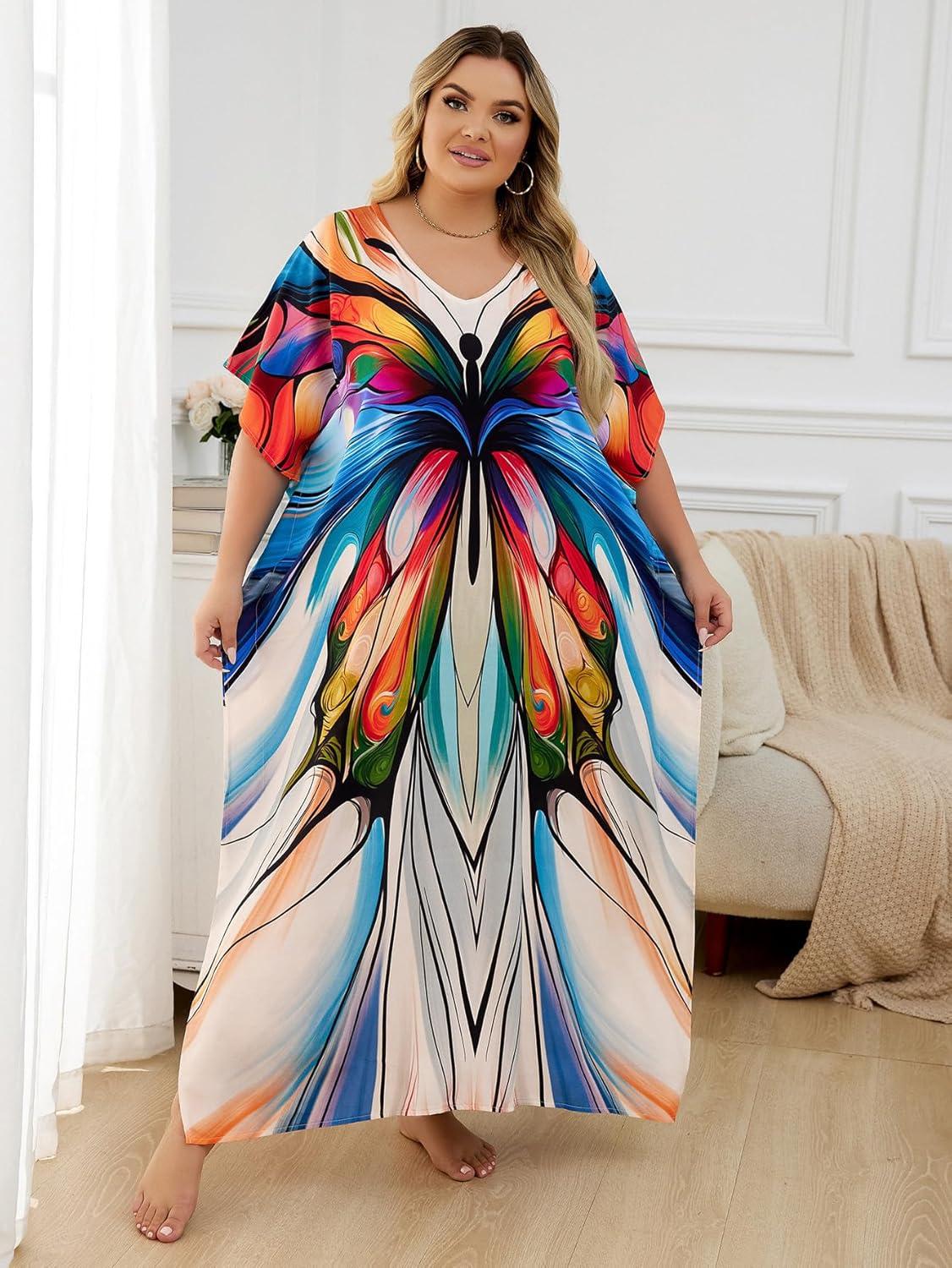 Plus Size Kaftan Dress for Women Caftan Bathing Swim Cover Up Boho Beach Dress Lightweight Loungewear - Image 4