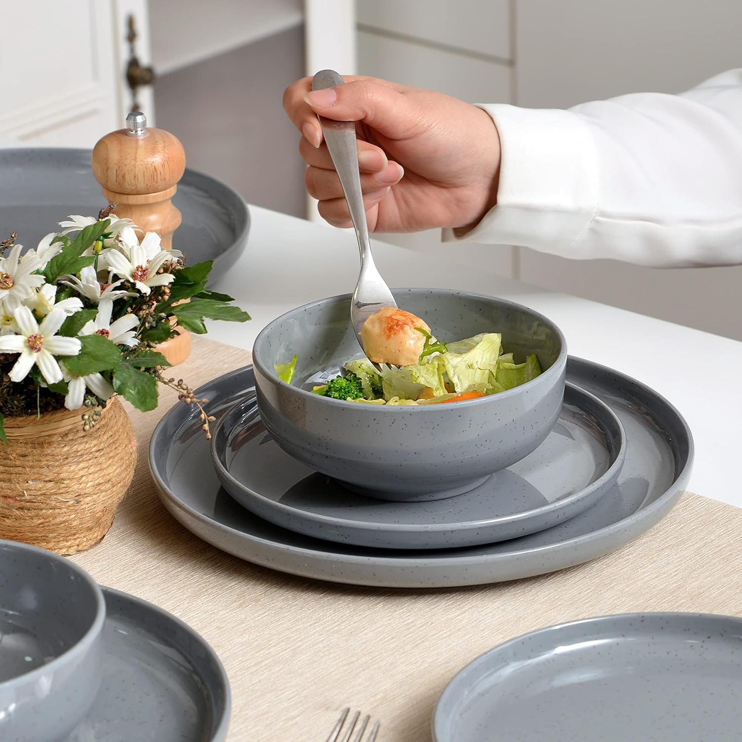 Melamine Dinnerware Sets for 4, 12Pcs Kitchen Plates Maldives Ubuy