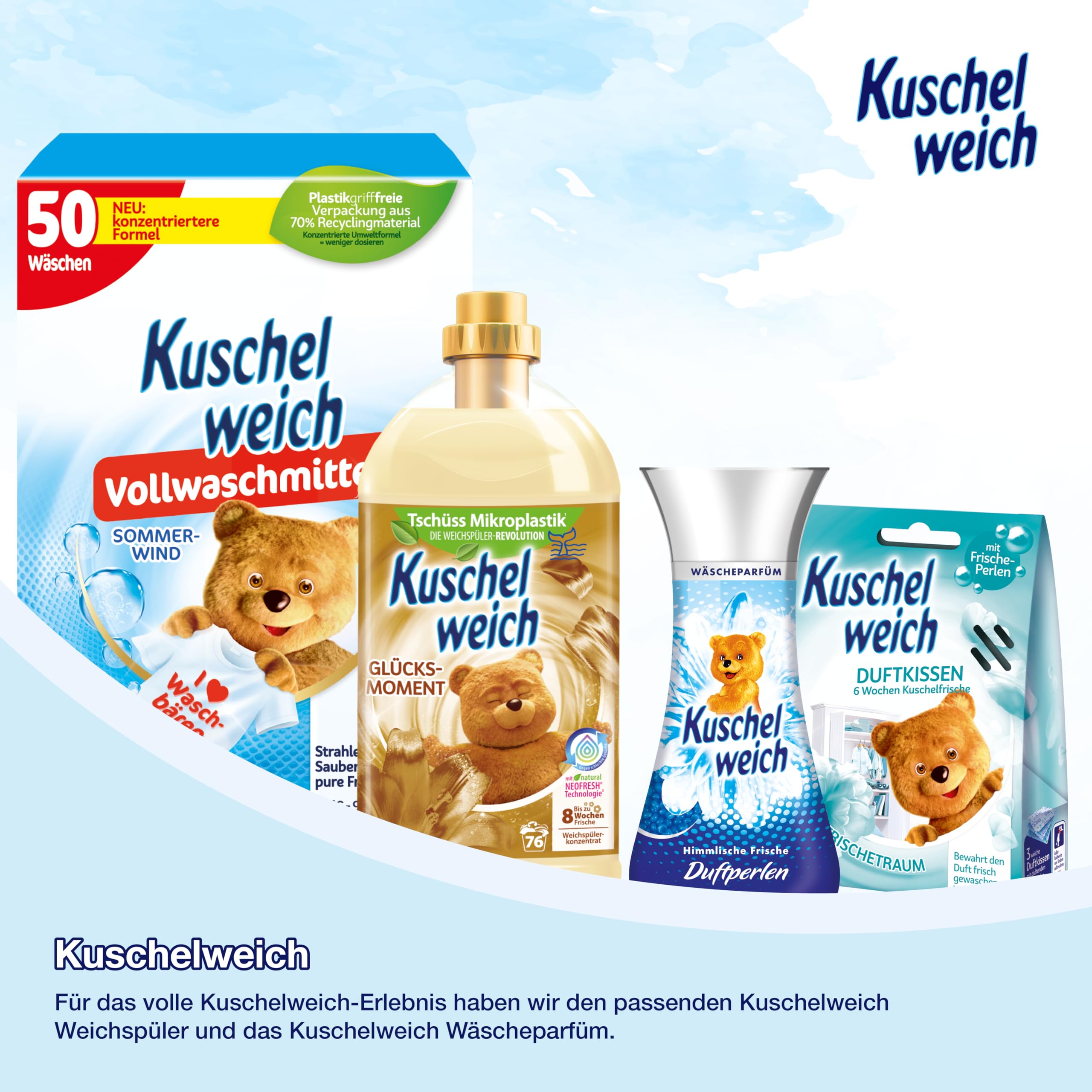 Kuschelweich Detergente completo de viento de verano (XXL: 105 WL) – Detergente líquido para 100 + 5 lavados – Detergente líquido (3 botellas) para ropa blanca
