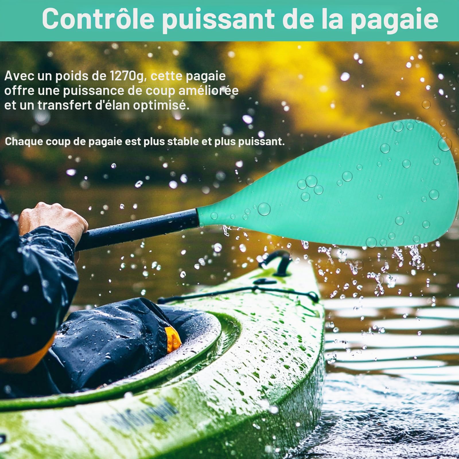 BeGrit Pagaie Paddle 2-en-1 en Aluminium avec Laisse Réglable de 170 cm à 210 cm Rame Paddle Amovible pour Kayak Canoë Stand Up Paddle Sup, Pagaie Double